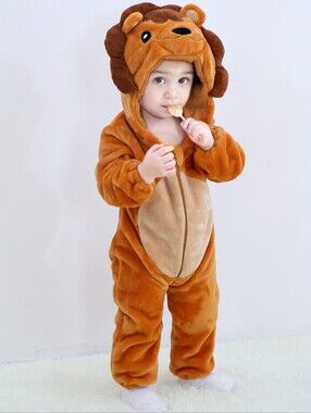 🎃 18–24 M (90) • Adorable Baby Lion Plush Hooded Costume Romper Onesie Jumpsuit